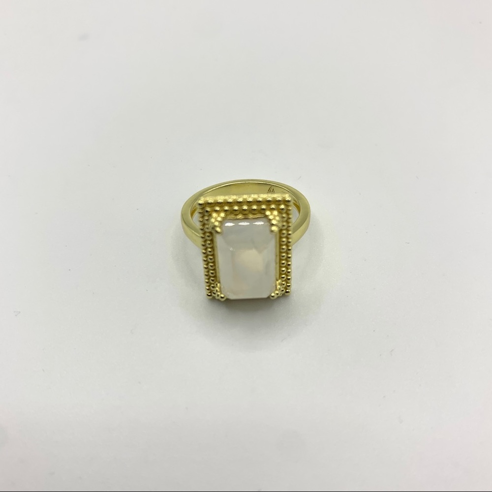 Gold Beaded Rectangular Moonstone Ring - Picture 3 of 4